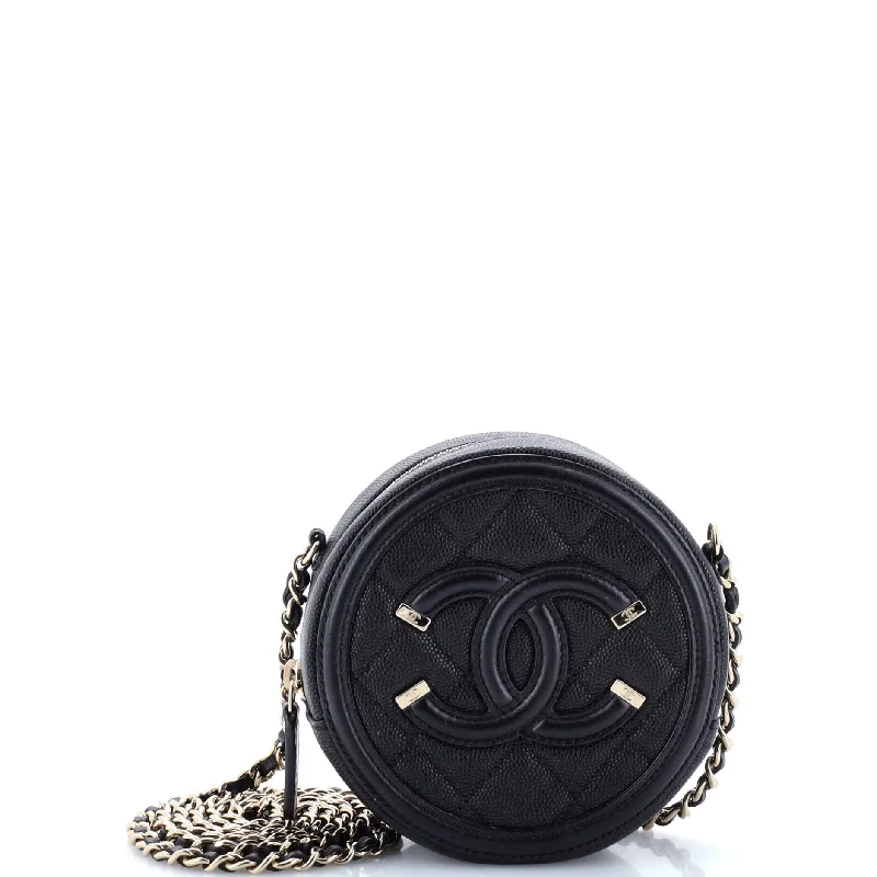 Filigree Round Clutch with Chain Quilted Caviar Mini