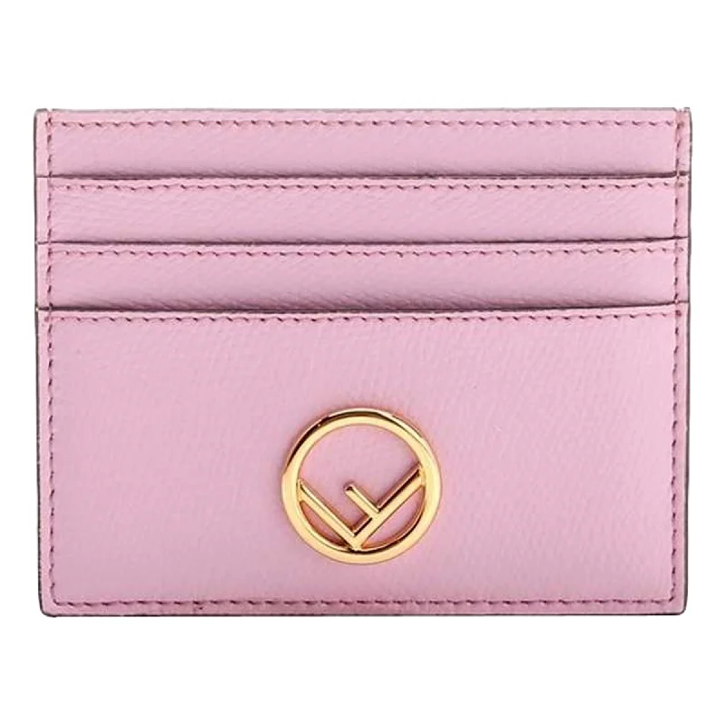 Fendi F Logo Lavanda Pink Leather Card Case Wallet