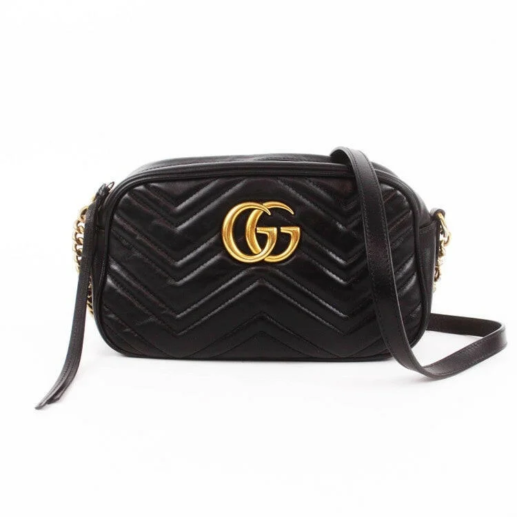 Gucci  GG Marmont Black Leather Flap Bag Medium Size