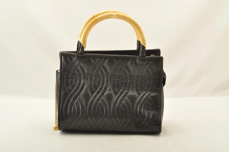 FENDI Chain Hand Bag Leather 2way Black  am2376s