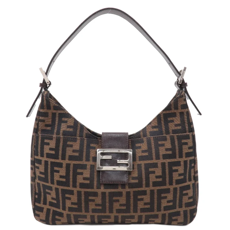 FENDI Zucca Canvas Leather Shoulder Bag Brown Black 26569