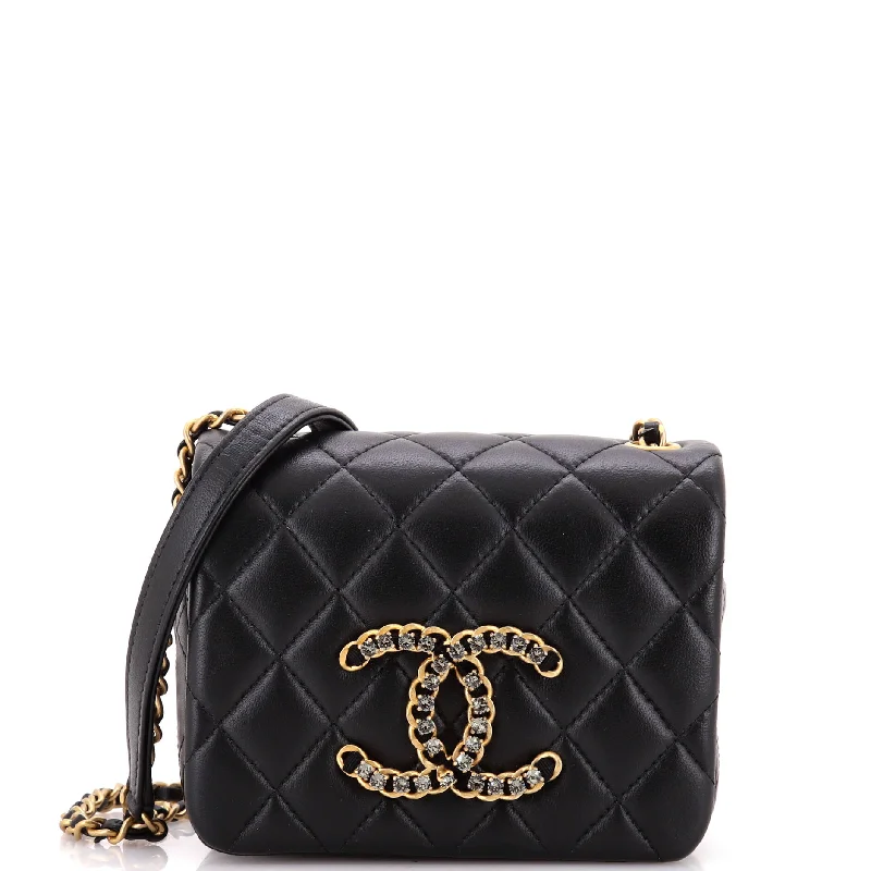 Crystal CC Full Flap Bag Quilted Lambskin Mini