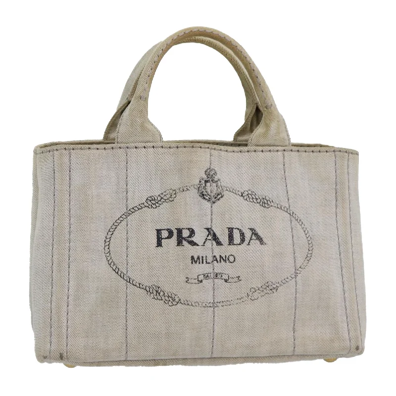 PRADA Canapa PM Hand Bag Denim Gold White Auth yk14346