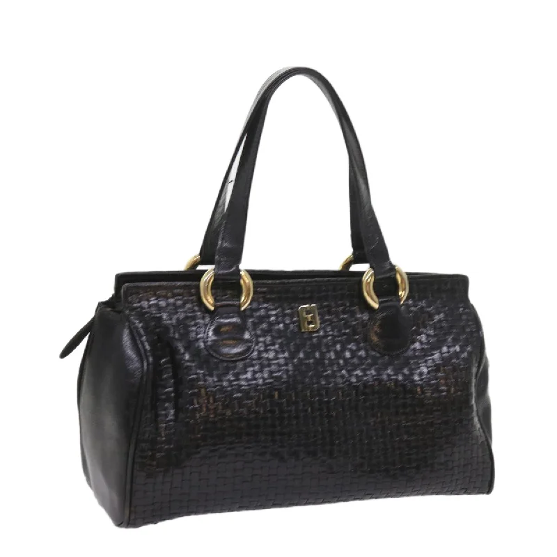 FENDI Hand Bag Leather Black  ar10655