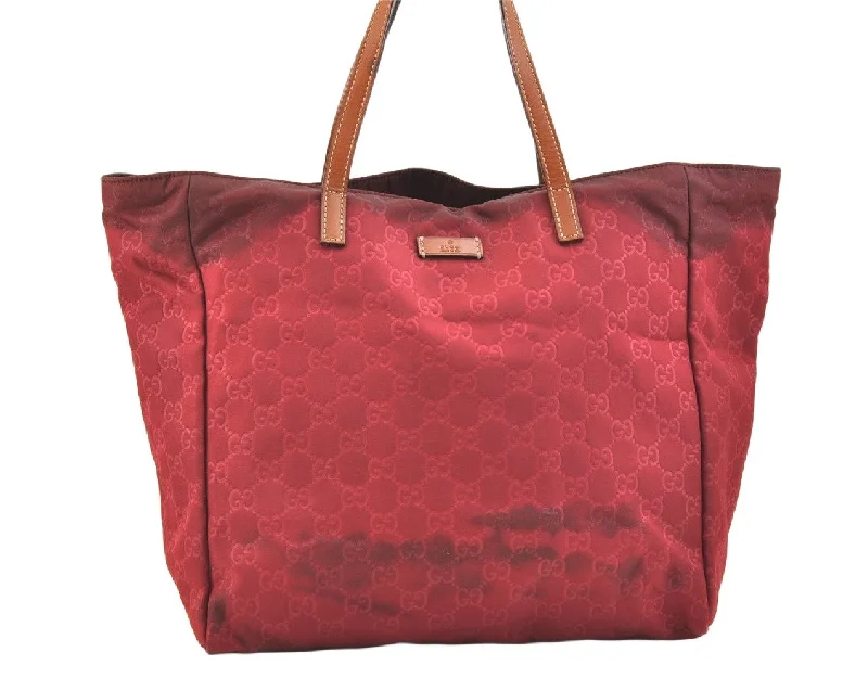 Authentic GUCCI Vintage Shoulder Tote Bag GG Nylon Leather 282439 Red 6754K