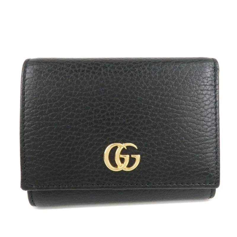 GUCCI GG Marmont Leather Tri-fold Compact Wallet Black 474746