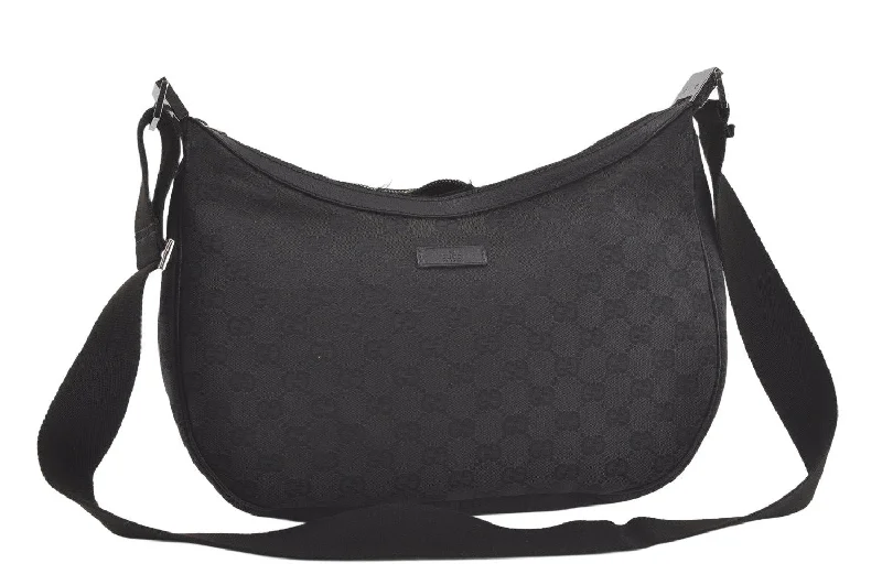 Authentic GUCCI Shoulder Cross Body Bag GG Canvas Leather 122790 Black  6757K