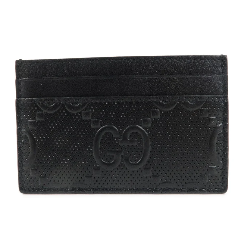 GUCCI GG Embossed Leather Card Case Black 625564