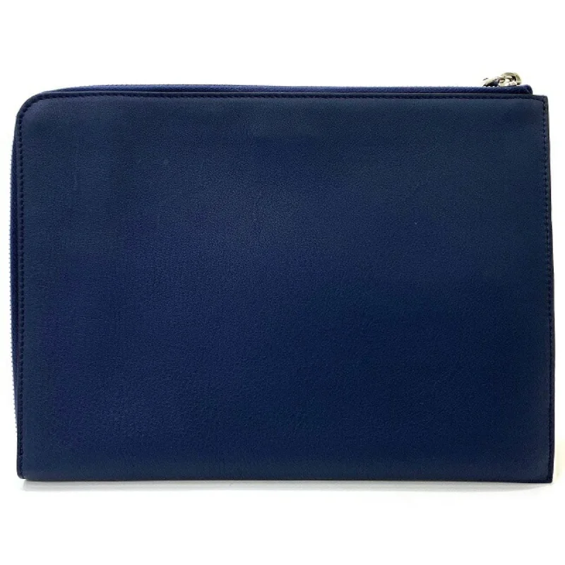 Fendi Clutch Bag Navy Mon 8M0363-41D Leather FENDI Fur Men's Women's Blue