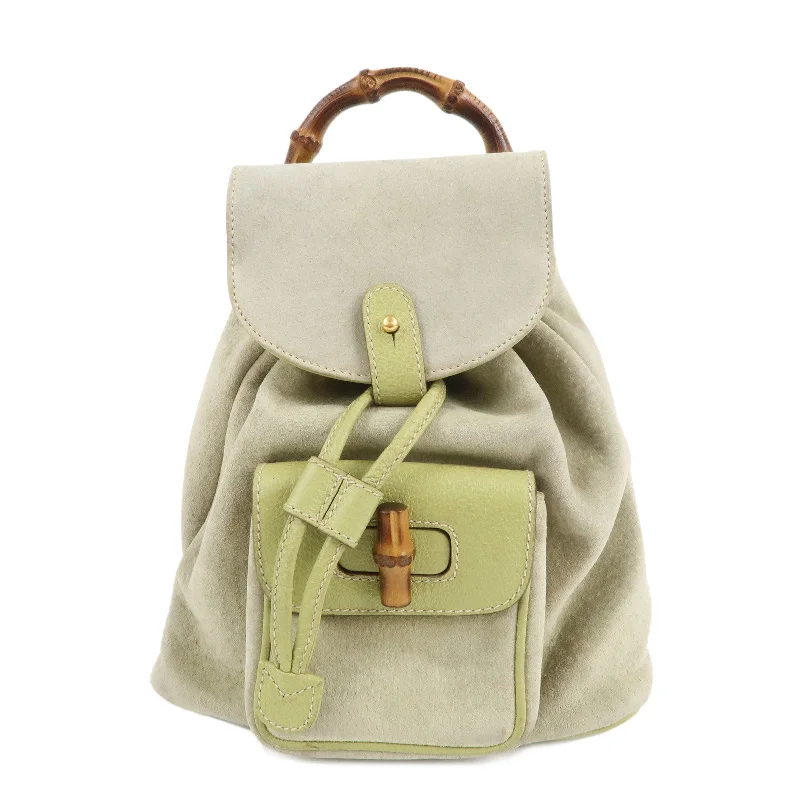 GUCCI Bamboo Suede Leather Backpack Light Green 003.1956.0030