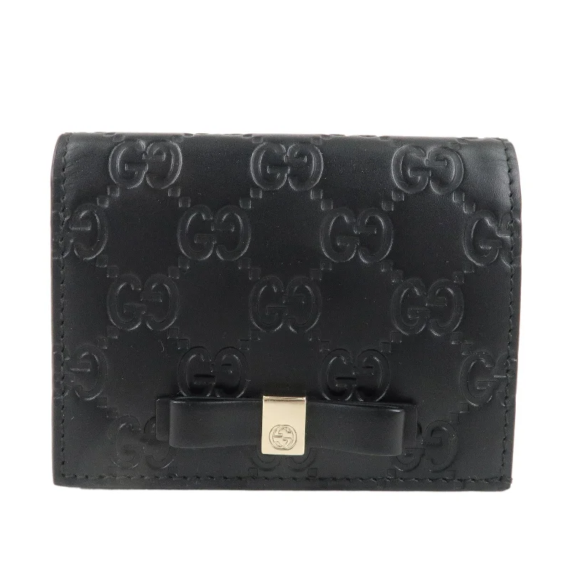 GUCCI Guccissima Leather Ribbon Bi-fold Card Case Black 406924