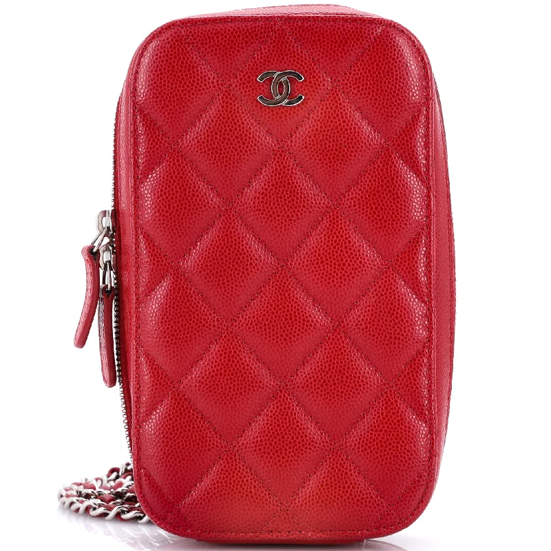 Zip Around Phone Case with Chain Quilted Caviar