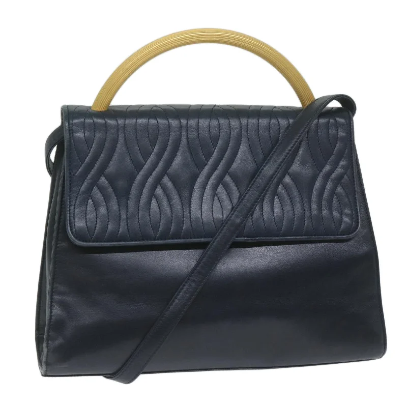 FENDI Hand Bag Leather Navy  bs11310