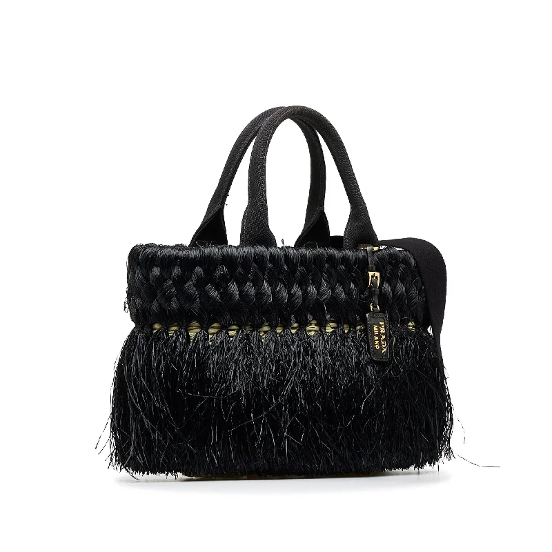 Prada Fringed Raffia Satchel boy5Vs