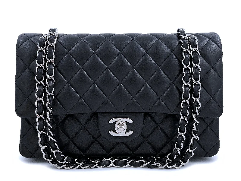 Pristine Chanel Black Medium Classic Double Flap Bag SHW Lambskin