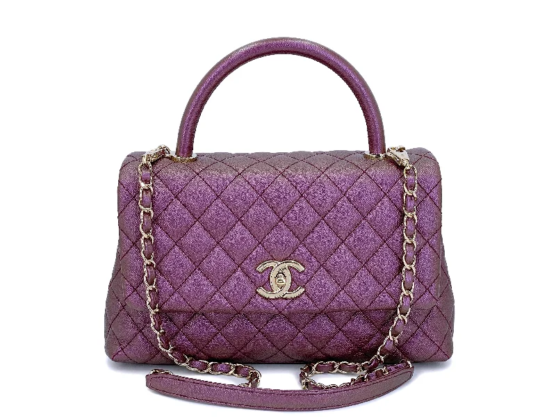 Chanel Irisdescent Purple Caviar Small-Medium Coco Handle Kelly Flap Bag GHW