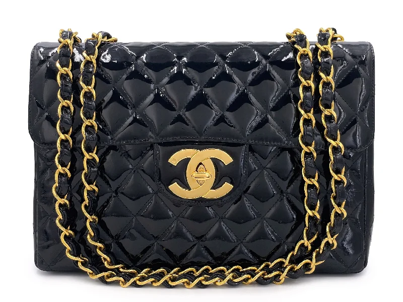 Chanel Vintage Black Patent Jumbo Classic Flap Bag 24K GHW