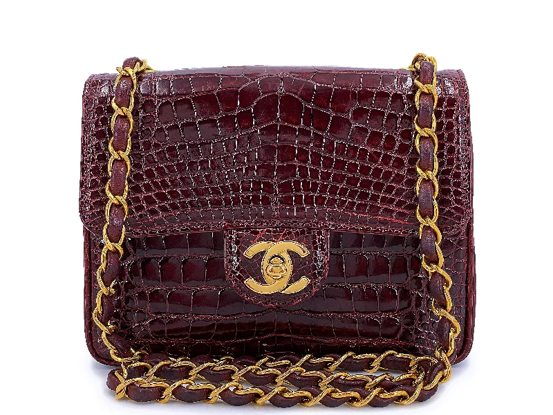 Chanel 1996 Vintage Burgundy Alligator Crocodile Square Mini Flap Bag 24k GHW