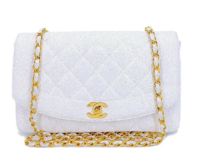 Chanel Vintage 1992 White Caviar Medium Diana Flap Bag 24k GHW