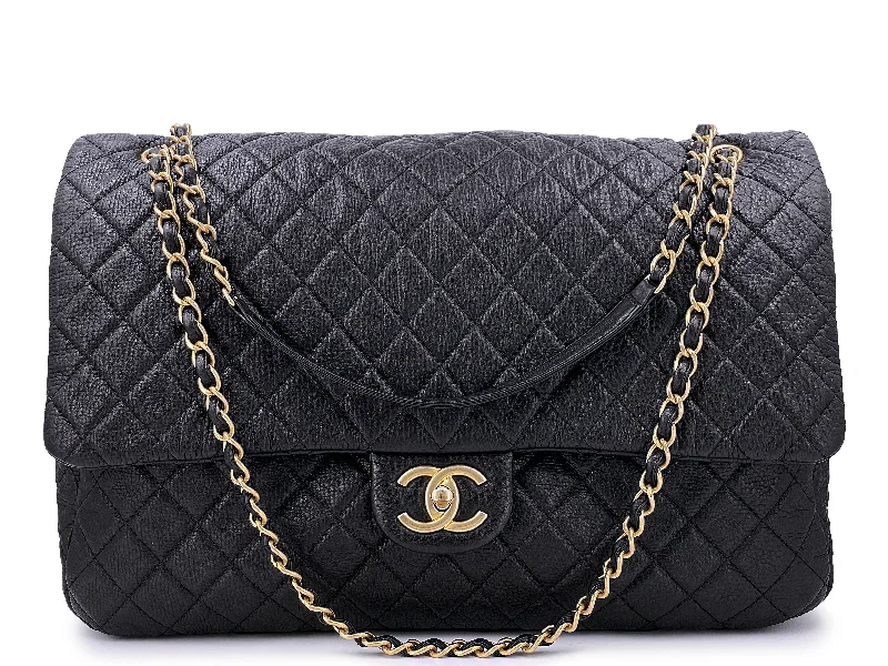 Chanel Black Ltd Airlines Runway Travel XXL Classic Flap Bag GHW