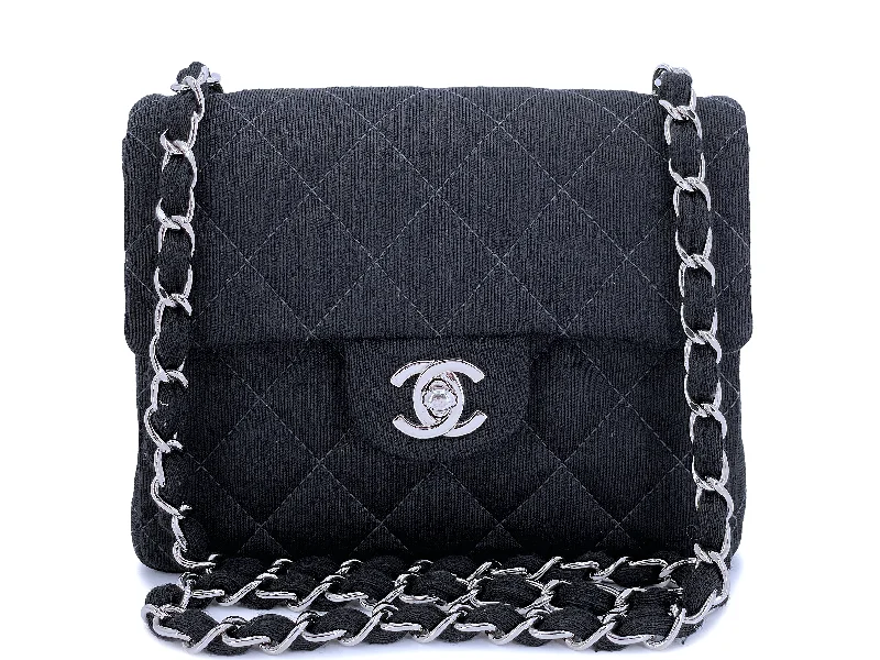 Chanel 1998 Black Jersey Classic Square Mini Flap Bag SHW