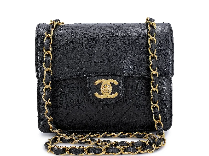 Chanel 1997 Vintage Black Caviar Square Mini Flap Bag 24k GHW