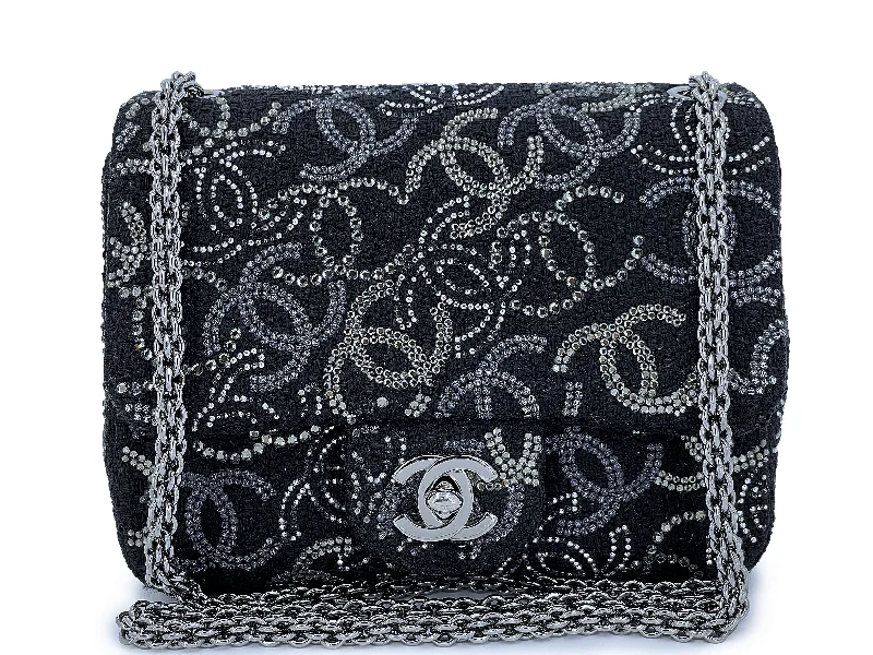 Chanel 2010 Black Paris-Shanghai Pudong Crystals Mini Flap Bag RHW