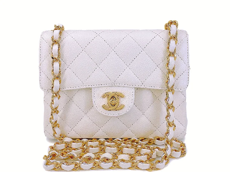 Chanel 2005 Vintage Ivory Caviar Square Mini Flap Bag 24k GHW