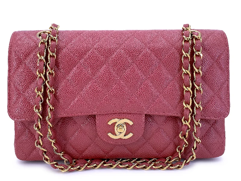 Pristine Chanel Dark Pink Vintage Caviar Medium Classic Double Flap Bag 24k GHW