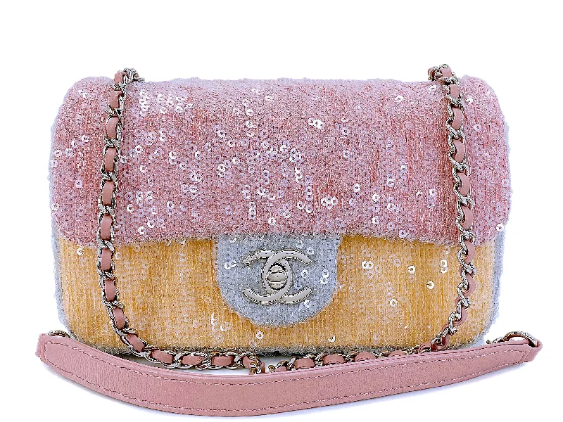 Chanel Pastel Rainbow Sequin Waterfall Rectangular Mini Flap Bag SHW