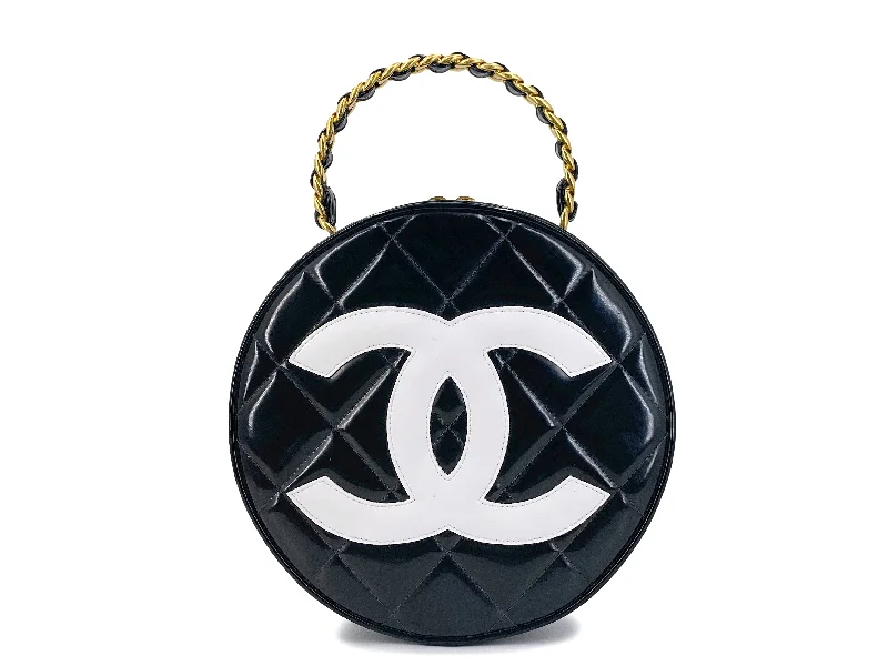 Rare Chanel 1995 "Barbie" Round Patent Circle Vanity Case Bag 24k GHW