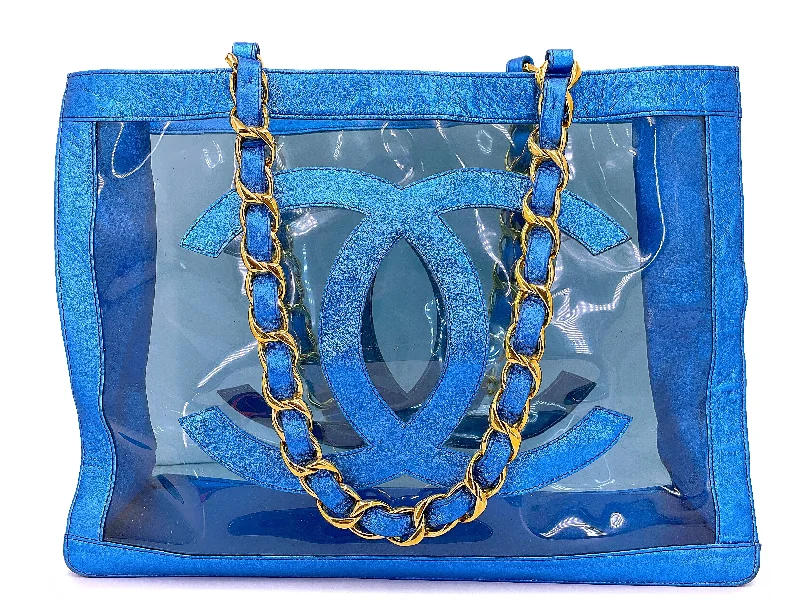 Rare Chanel 1995 "Barbie Collection" Metallic Blue Clear Tote Bag 24k GHW