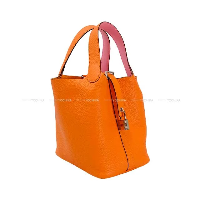 HERMES Handbag Picotin Lock 18 PM Eclat Orange Minium/Rose Azalee Taurillon Clemence/Veau Swift Silver HW Stamp