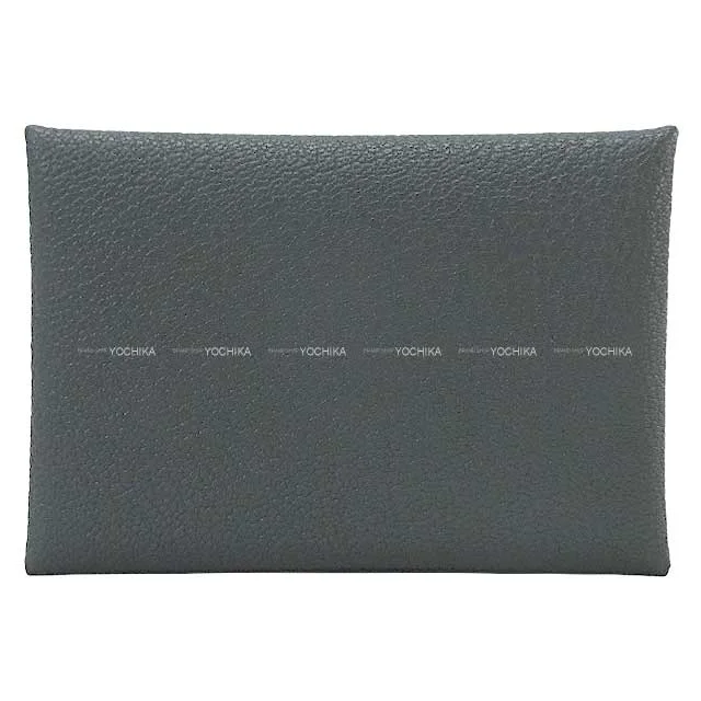 HERMES card holder Calvi Verso Gris Misty/Noir (Black) Chevre Myzore Silver HW Stamp