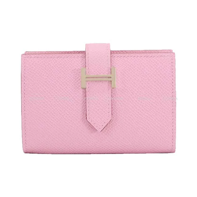 HERMES Bi-fold wallet Bearn Mini Card holder With Coin purse Mauve sylvestre Veau Epsom Silver HW Stamp