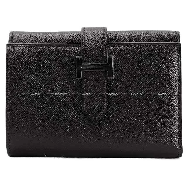 HERMES Tri-fold wallet Bearn Combine SO BLACK Monochrome Noir (Black) Veau madame Black HW Stamp