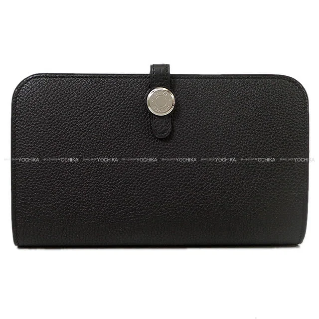 HERMES long wallet Dogon GM Noir (Black) Veau Togo Silver HW Stamp