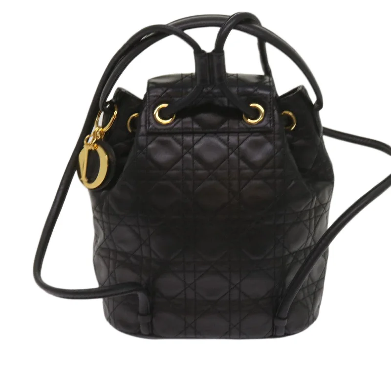 CHRISTIAN DIOR Canage Lady Dior Backpack Lamb Skin Black Auth yk10497A