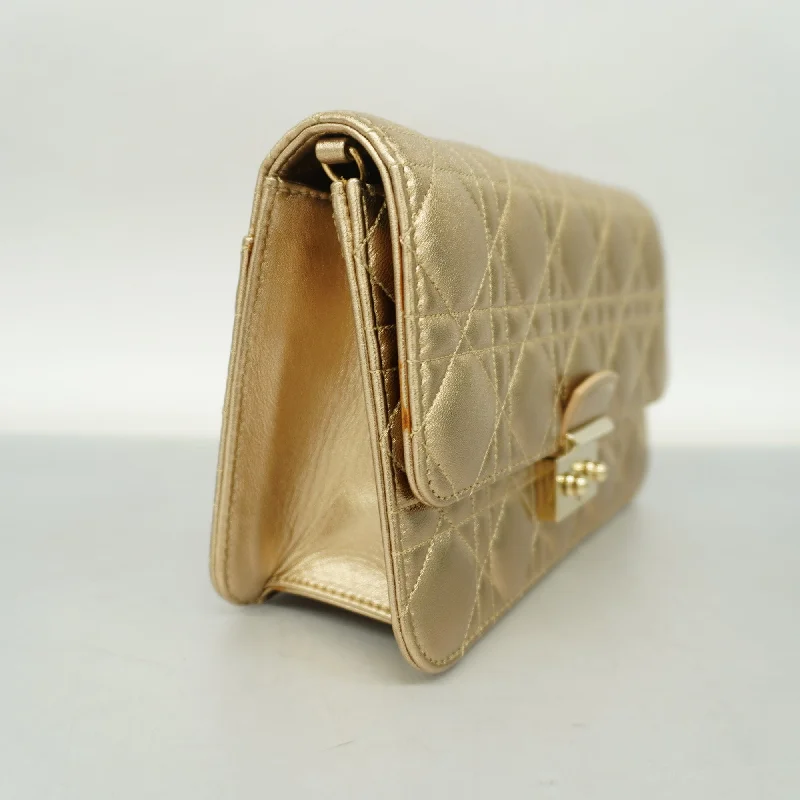 CHRISTIAN DIOR  Cannage/Lady Dior Women's Leather Clutch Bag Gold