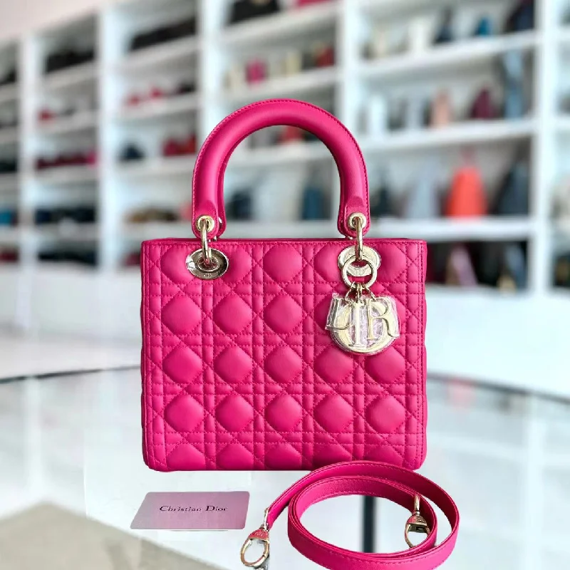 Lady Medium Cannage Lambskin Hot Pink GHW