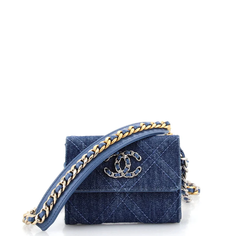 19 Flap Coin Purse With Chain Quilted Denim