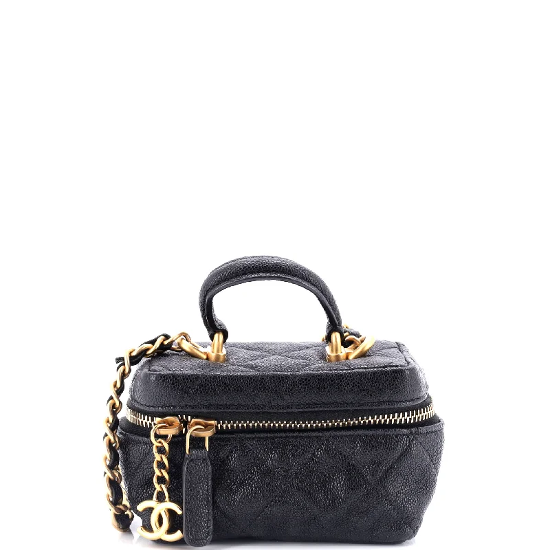 Top Handle Zip Around Vanity Case with Chain Quilted Caviar Mini