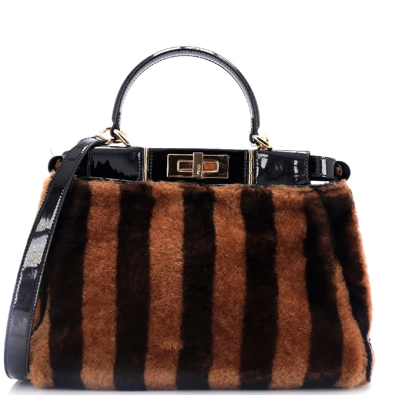 Peekaboo Bag Striped Shearling with Patent Medium