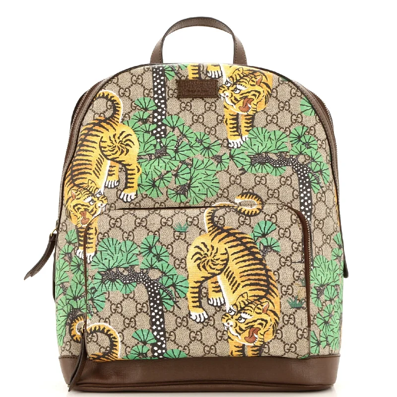 Zip Pocket Backpack Bengal Print GG Coated Canvas Medium