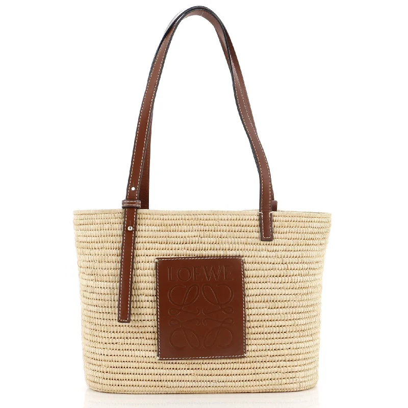 Square Basket Tote Woven Raffia Small