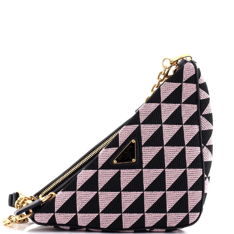 Double Symbole Triangle Bag Leather and Jacquard Mini